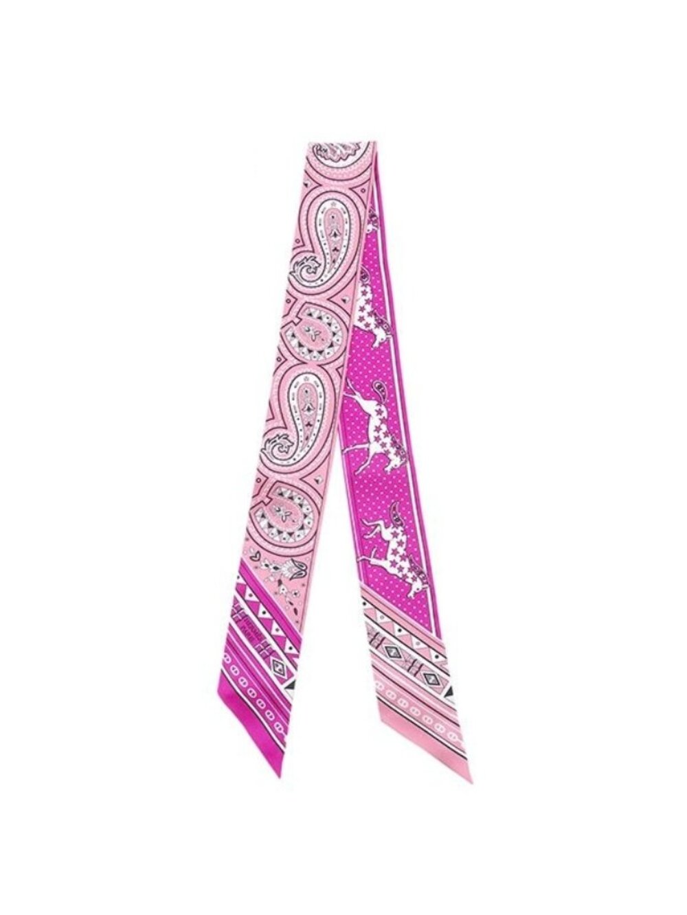 Hermes Scarf Twilly Silk Fuchsia Vieux White Cheval de Coeur